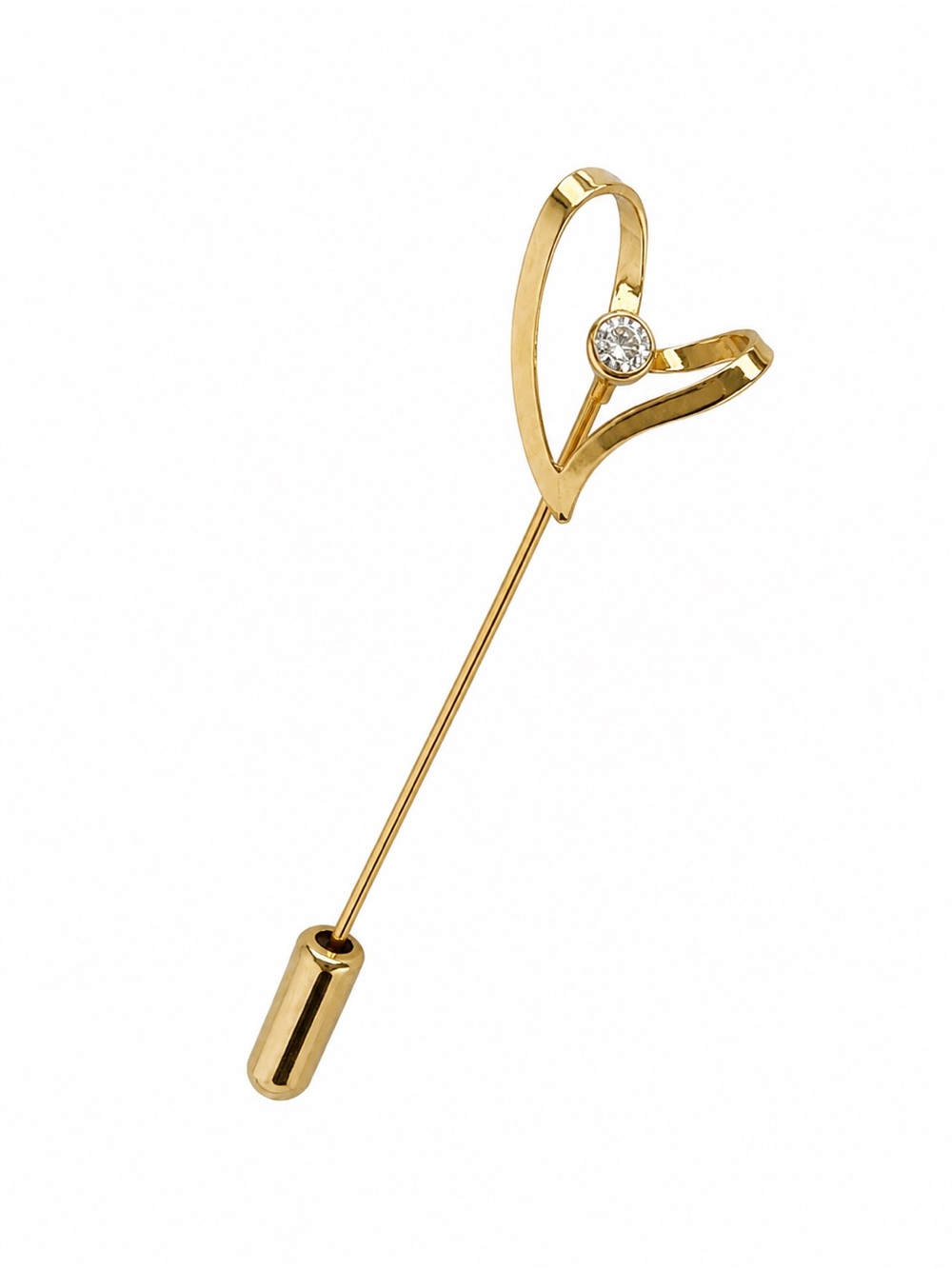 Vintage Gold Tone Abstract Heart Rhinestone Stick Pin